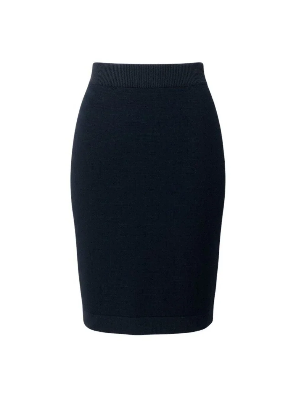 Chanel Vintage Knit Skirt Pencil Knee-Length Navy Cotton